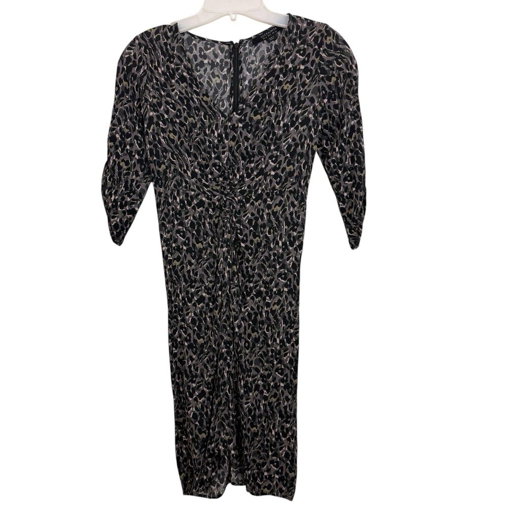 AllSaints Josephine Waterleo Mini Dress US 0 UK 4 Black Leopard Print